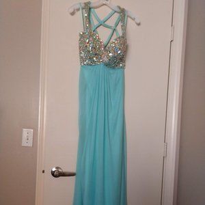 Aqua Crossback Gem Prom Dress